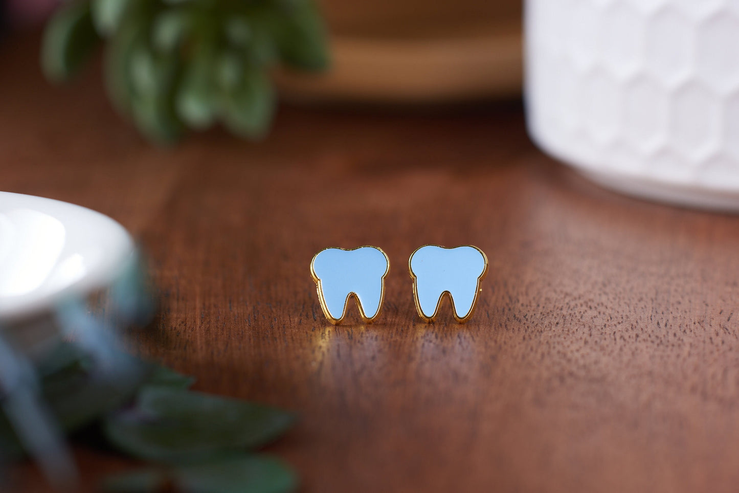 LIGHT BLUE | Enamel | Tooth Earrings | Single Set | Dental Hygienist, Dental Assistant, Dentist, Student, Dental Gift