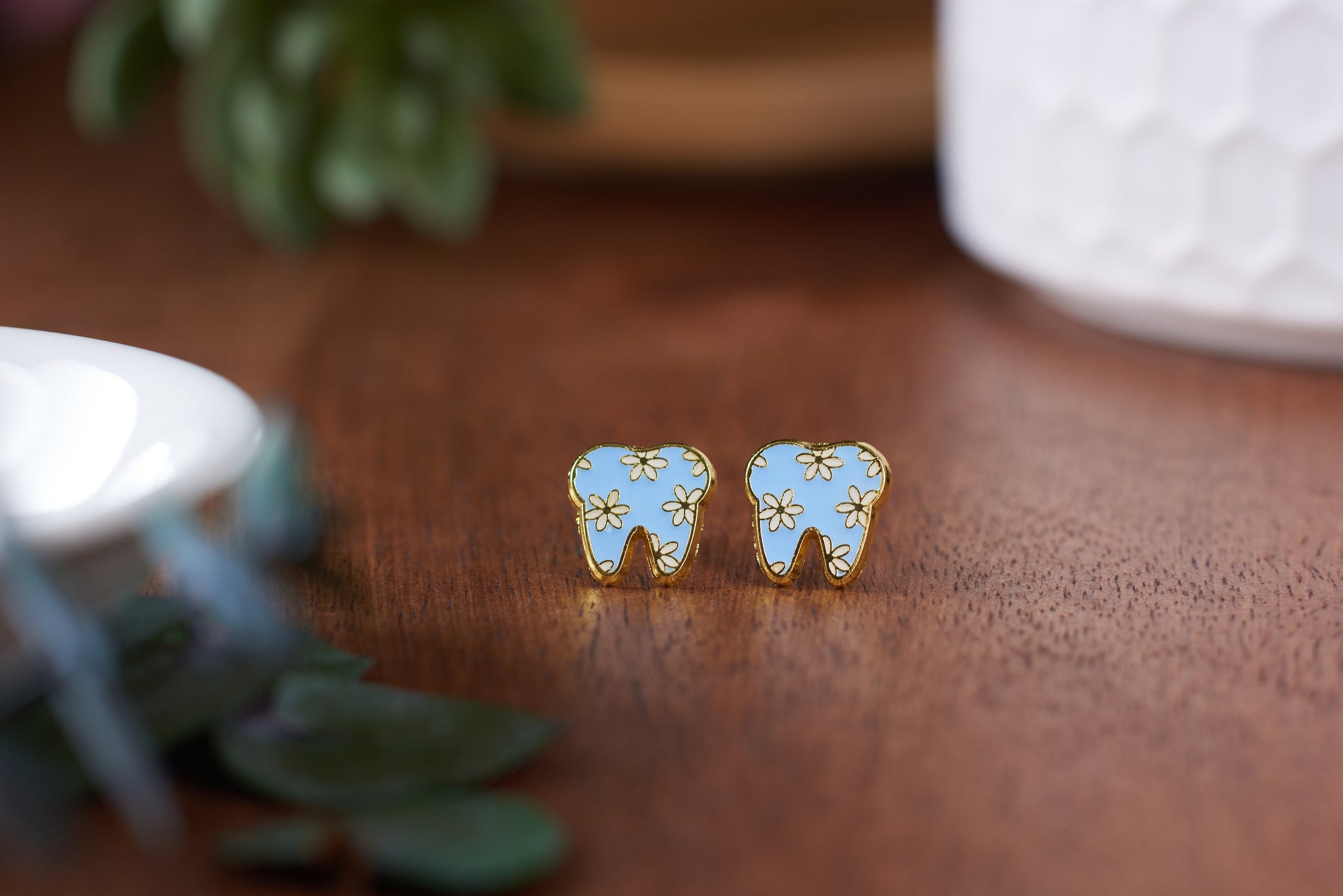 LIGHT BLUE DAISIES | Enamel | Tooth Earrings | Single Set | Dental Hygienist, Dental Assistant, Dentist, Student, Dental Gift
