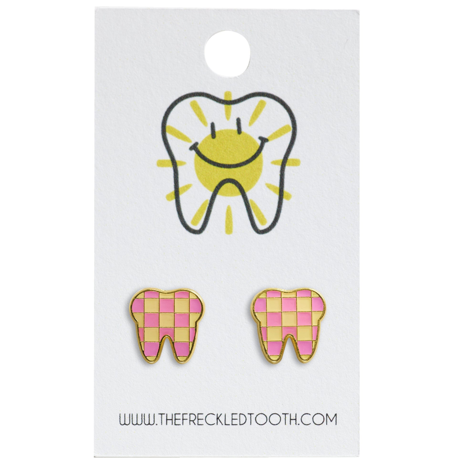 PINK CHECKERED | Enamel | Tooth Earrings | Single Set | Dental Hygienist, Dental Assistant, Dentist, Student, Dental Gift