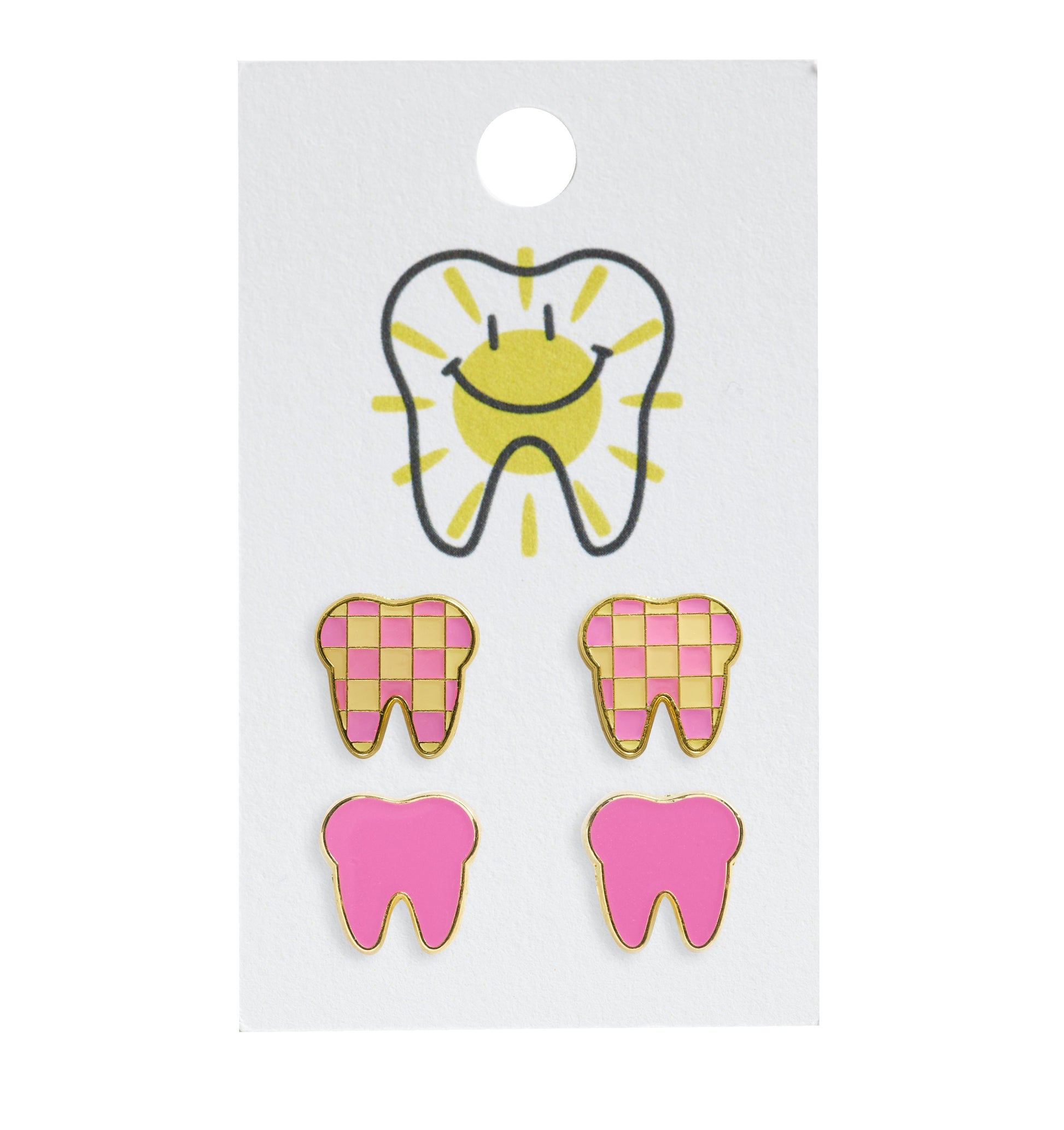 PINK & PINK CHECKERED | Enamel Combo Set | Tooth Earrings | Single Set | Dental Hygienist, Dental Assistant, Dentist, Student, Dental Gift