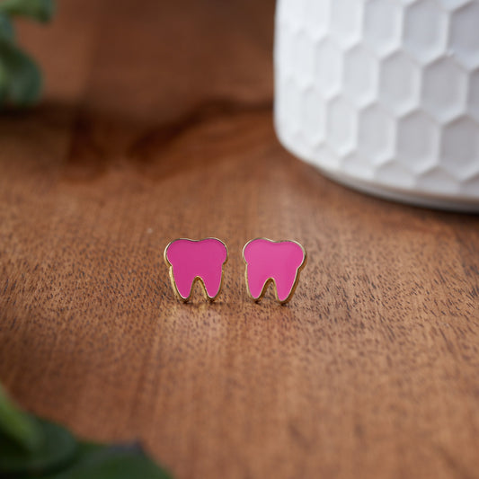 PINK | Enamel | Tooth Earrings | Single Set | Dental Hygienist, Dental Assistant, Dentist, Student, Dental Gift