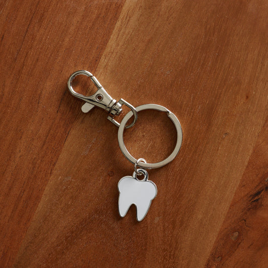 TOOTH KEYCHAIN | White Enamel Silver | Dental Hygienist, Dental Assistant, Dentist, Student, Dental Gift